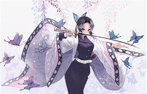 Download 3309x2124 Kochou Shinobu Katana Butterflies Kimetsu No