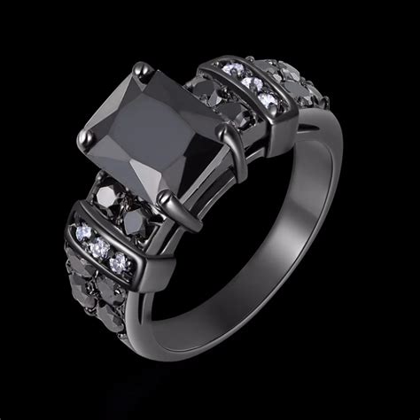 Fashion Jewelry Mens Simple Black Stone Ring Black Rhodium Plated