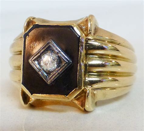 Vintage Mens Diamond And Black Onyx Ring 10k By Kimsjewelrylove