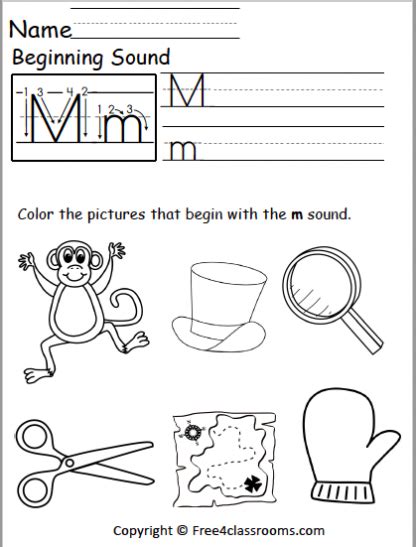 Free Beginning Sounds Worksheet Letter M Free4classrooms