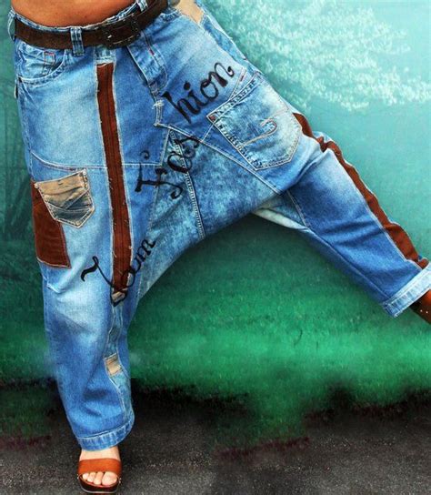 L Lxl Crazy Harem Baggy Yoga Pants Denim Jeans Recycled Etsy Denim Jeans Recycled Baggy