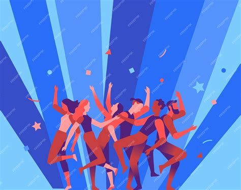 Premium Vector A Group Of Happy Rejoicing People Dancing At A Party