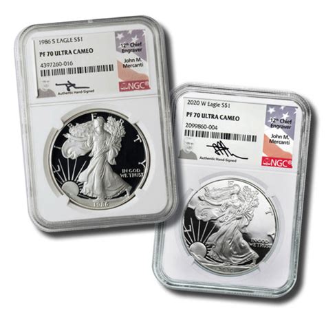 1986 And 2020 Silver Eagle Ngc Pf70 2 Coin Set John Mercanti Signed With