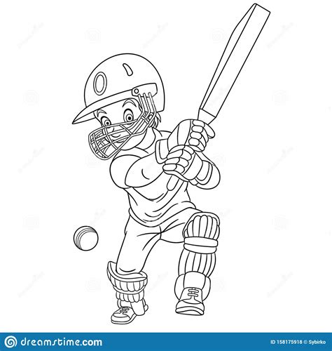 Coloring Page With Cricket Player Cricketer Stock Vector