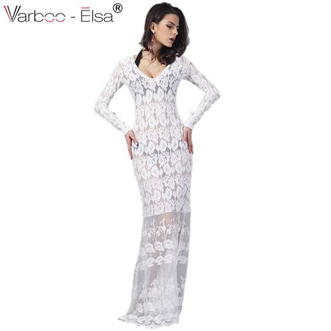 Varbooelsa Summer Women White Sexy Lace Maxi Dress Floral Embroidered