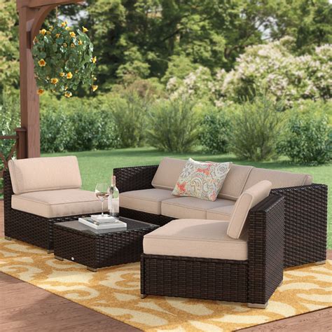 Soria Outdoor 6 Piece Rattan Sectional Seating Group With Cushions
