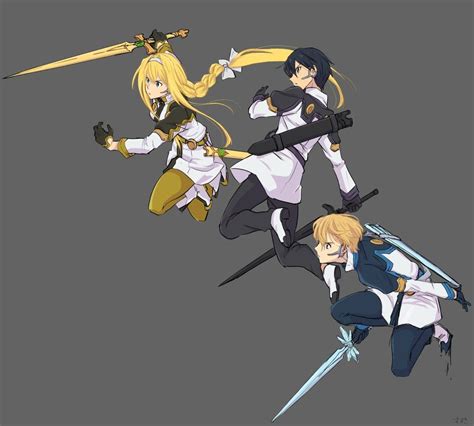 Three Anime Characters With Swords In Their Hands