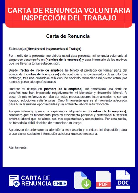 Carta De Renuncia Voluntaria Inspección Del Trabajo