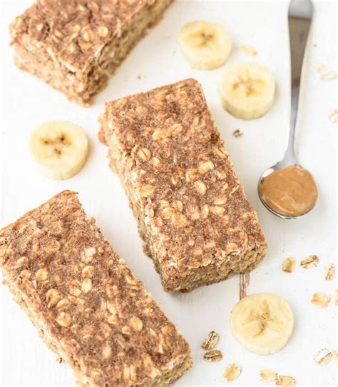Healthy Peanut Butter Banana Oatmeal Breakfast Bars Surrounded By