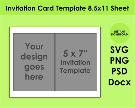 5x7 Invitation Card Template 85x11 Sheet Etsy