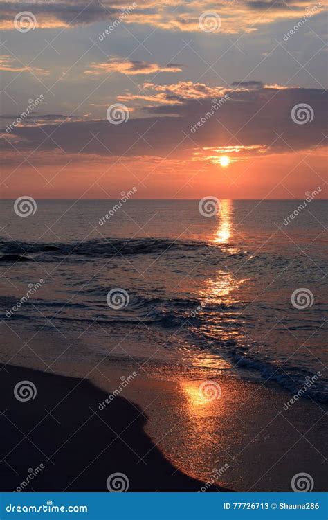 Early Morning Beach Walk At Sunrise With Pink Skies Stock Image Image