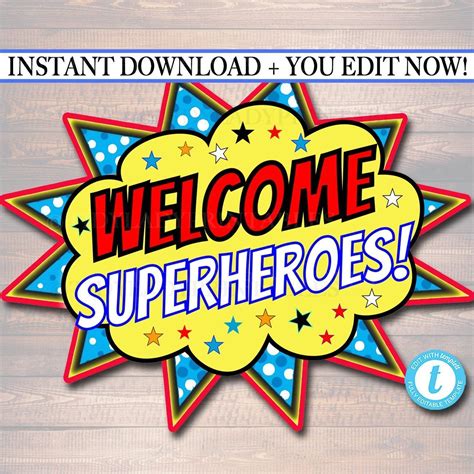 Superhero Sign Themed Decor Editable Template Superhero Classroom