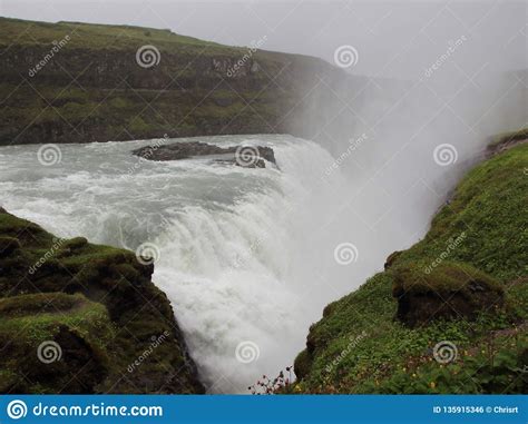 Perspective Of Powerful Waterfall Gullfoss In Iceland Stock Photo