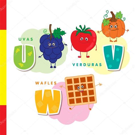 Alfabeto Español Uvas Vegetales Waffles Caracteres Y Las Letras De