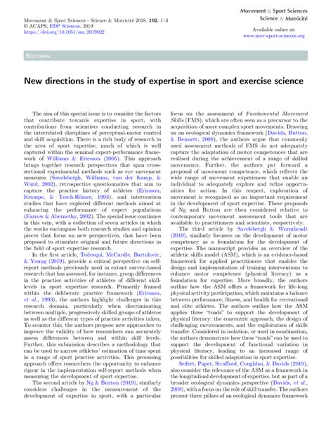 New directions in the study of expertise in sport and ...