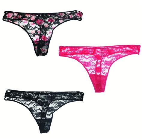 Marilynmonroe Marilyn Monroe Intimates Womens Lacey Thong Panties 3pr Pink Black Floral