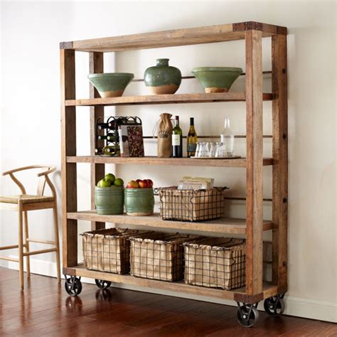 Reclaimed Wood And Pipe Shelving Unit On Wheels