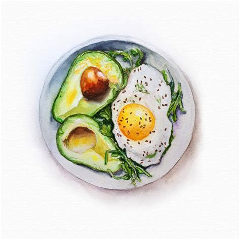 Watercolor Breakfast Vegetarian Breakfast Art Prints Kitchen Art