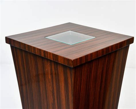 Pair Of Tall Bespoke Walnut Display Stands With Interior Under Light