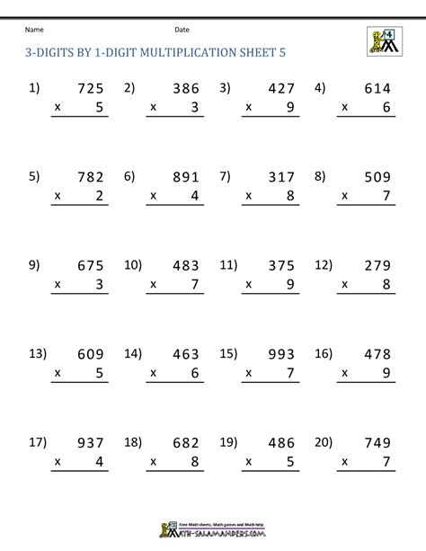 Multiplication With 3 Digits Worksheets