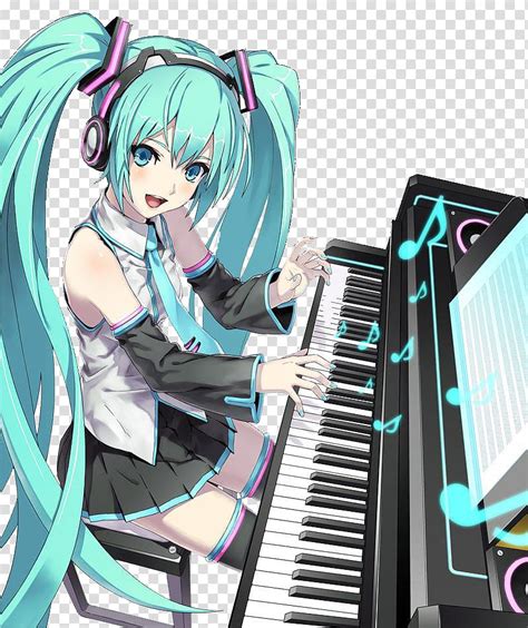 Girl Playing Piano Anime Illustration Transparent Background Png
