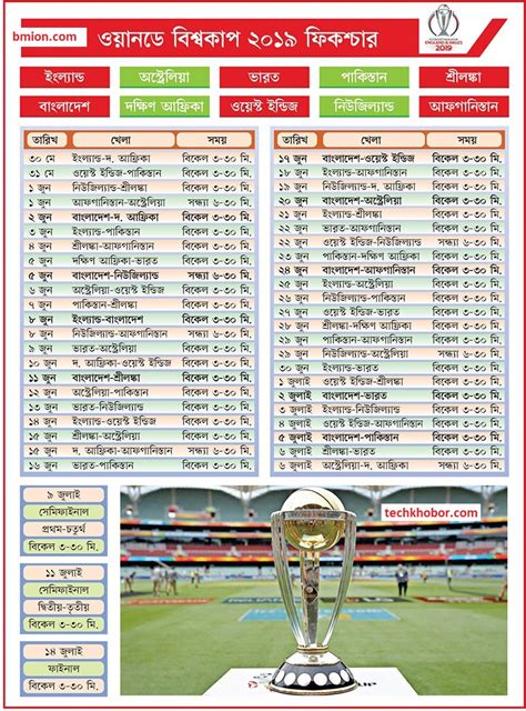 Icc World Cup 2019 Bangladesh Time Schedule Pdf Download Gtvlive24com