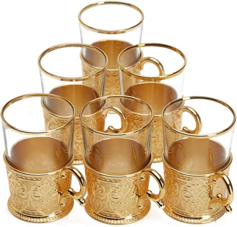 6 X Turkish Style Tea Glasses Set With Holders Spoons XL 6 6 Ounce