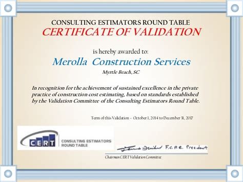 Merolla Const Services Validation Certificate 2014 2017 1