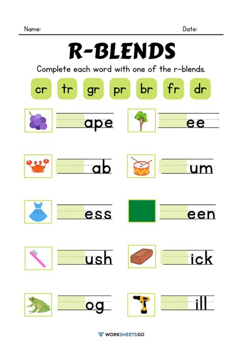 R Blends Worksheets Worksheetsgo