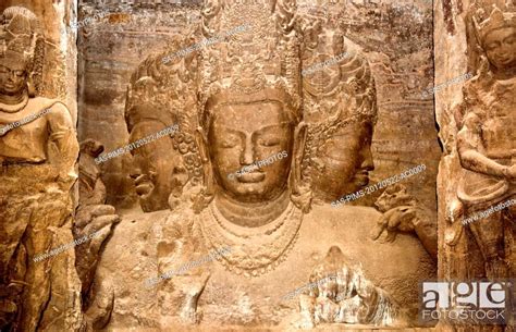 Trimurti Sculpture At Elephanta Caves Maharashtra India Stock Photo