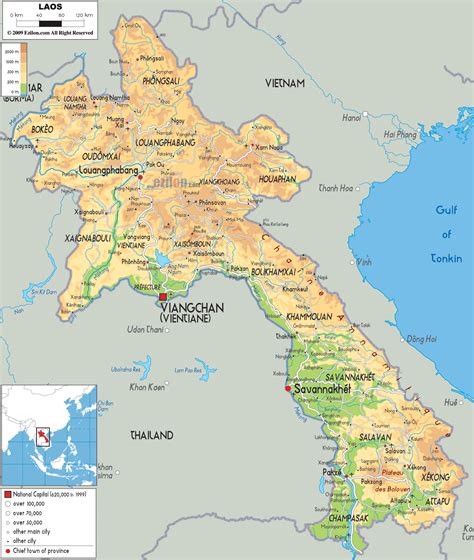 Physical Map Of Laos Ezilon Maps