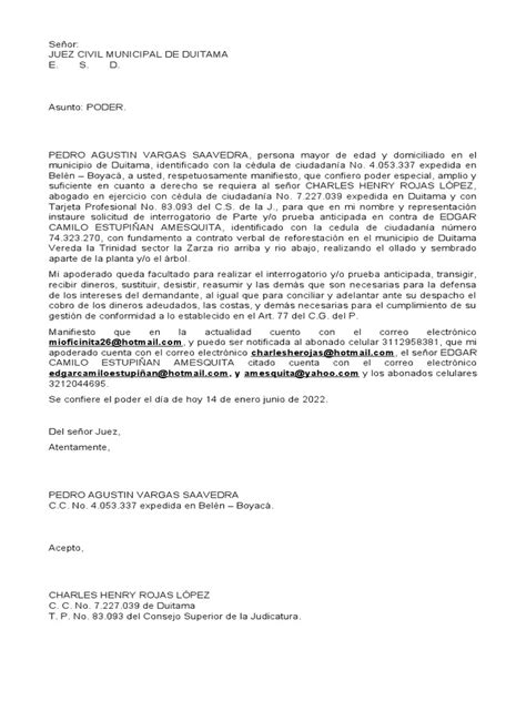 Minuta Poder Solicitud Interrogatorio De Parte Pdf