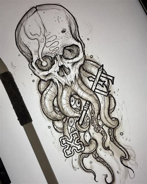 Skull Tattoo Octopus Tattoo Sketches Pirate Tattoo