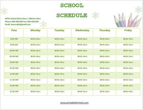 School Schedule Templates Printable Formats