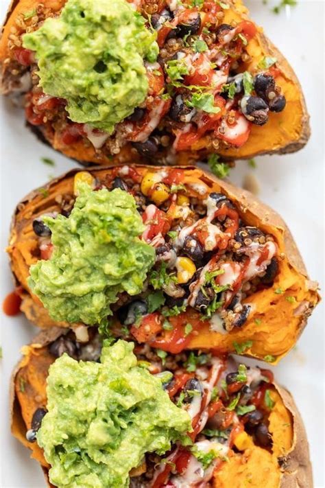 The spicy black bean salsa is the perfect complement to the light sweetness of the to top off these mexican sweet potatoes is creamy cilantro sauce! Mexican Quinoa Stuffed Sweet Potatoes - Can Cook | Easy ...
