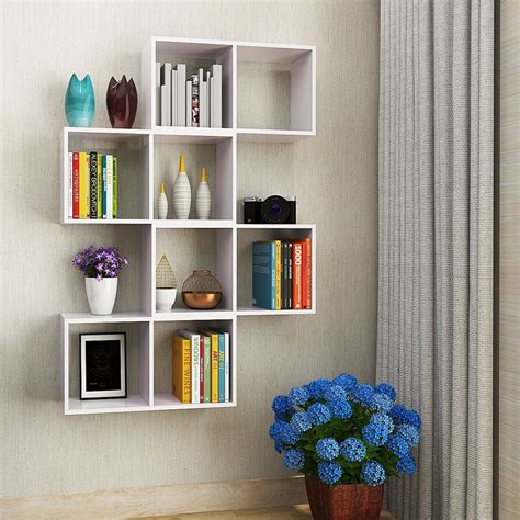 Costway 4 Sets Of Floating Wall Shelves Double Cubes Decorative