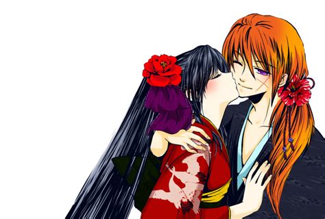 Safebooru Black Hair Couple Closed Eyes Female Flower Hair Ornament Himura Kenshin Japanese