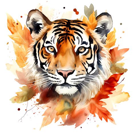 Premium Ai Image A Watercolor Painting Of A Tiger Tree With Autumn Leaves