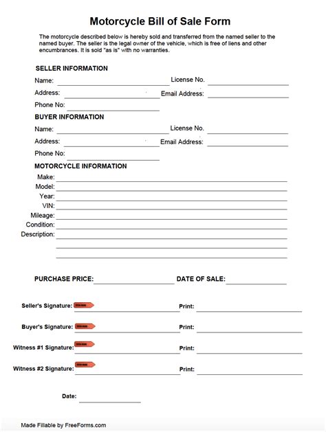 Free Printable Motorcycle Bill Of Sale Form Printable Blog