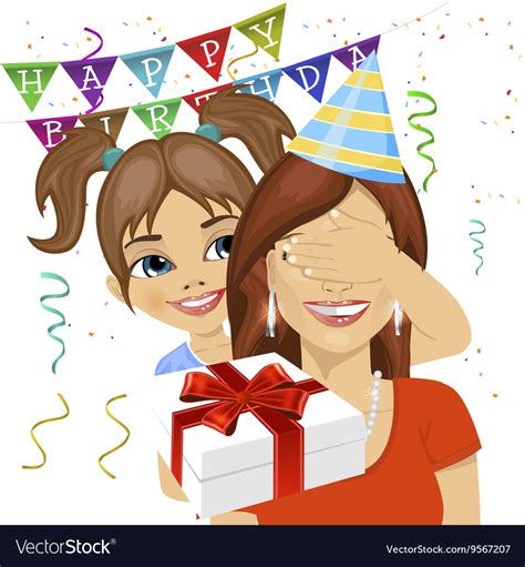 Daughter Giving Surprise T At Birthday Party Vector Image