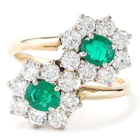 270 Cttw Emerald And Diamond Bypass Floral Ring In Yellow Gold New