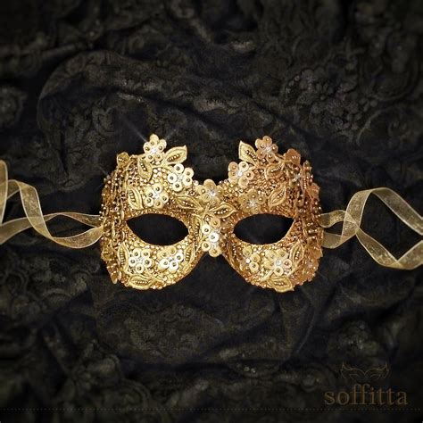 Sequined Gold Masquerade Mask With Rhinestones And Embroidery