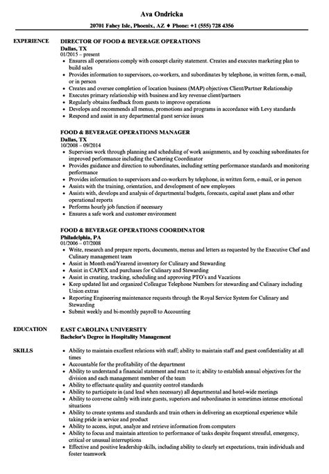 Food and beverage attendant iii resume. Food & Beverage Operations Resume Samples | Velvet Jobs