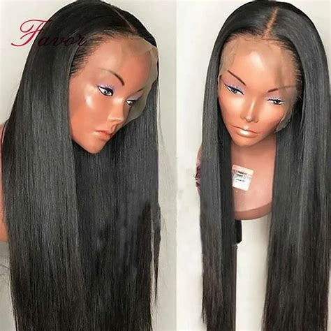 150 Density Silky Straight Lace Front Human Hair Wigs Pre Plucked With