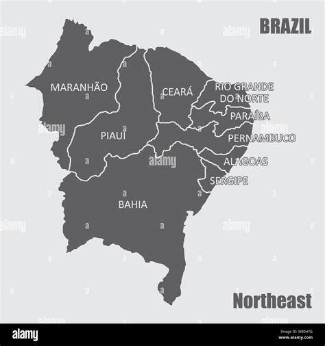 Map Of The Brazil Northeast Region Isolated On White Background Stock