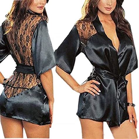 Sexy Silky Satin Robe Dressing Gown Short Comfy Black Uk