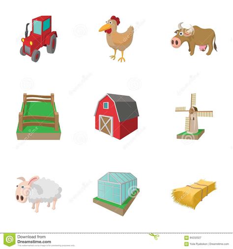 Farmhouse Icons Set Cartoon Style Stock Vector Illustration Of Hobby