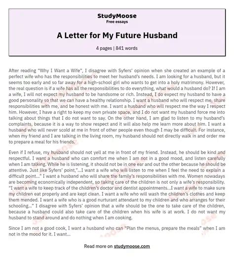 A Letter For My Future Husband Free Essay Example
