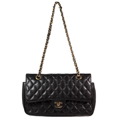Chanel Black Lambskin Classic Quilted Double Strap Bag For Sale At