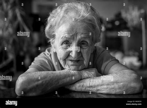Black And White Portrait Of An Elderly Woman Close Up Stock Photo Alamy